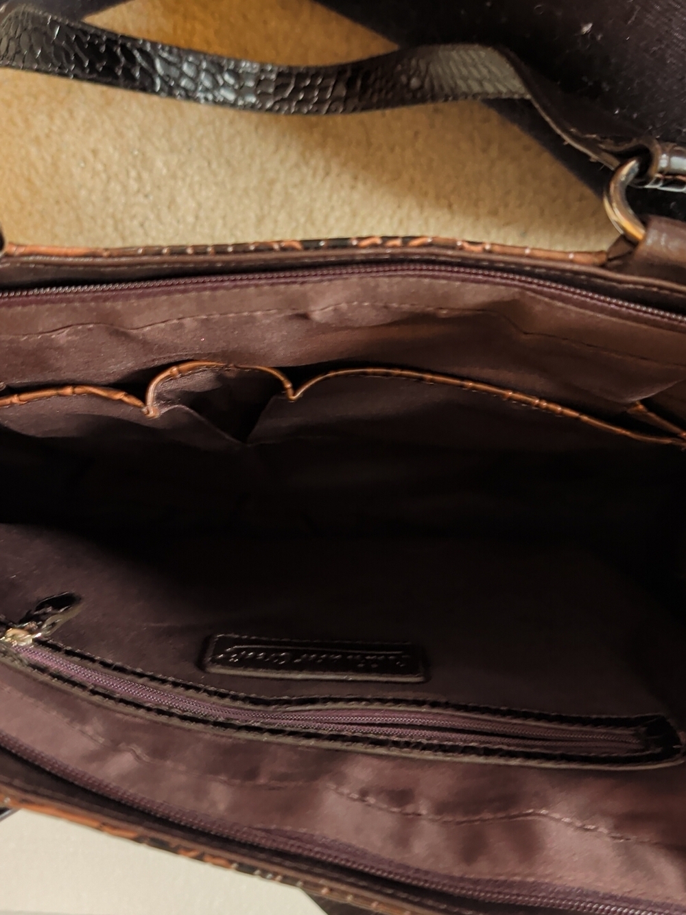 Coldwater Creek Brown Faux Crocodile Embossed Tote Briefcase Laptop Bag 16" X 11 - Picture 6 of 6